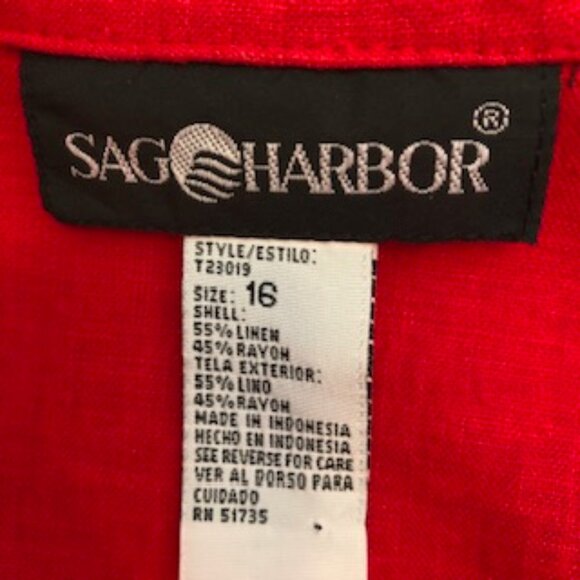 Sag Harbor Cherry Red Linen Rayon Jacket Top Tunic Blazer Shacket Size 16 - Picture 5 of 5